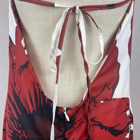 Roxanne Classy Floral Print Chiffon Plunging Backless Backline Casual Maxi Dress - Picture 8 of 8